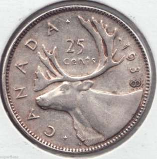 1938 Canadian Silver Quarter 25 cents ~ #2  