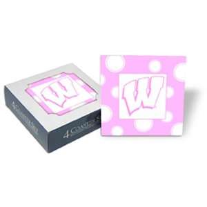 Wisconsin Badgers Pink Polkadot Set of 4 Coasters from Mug World 