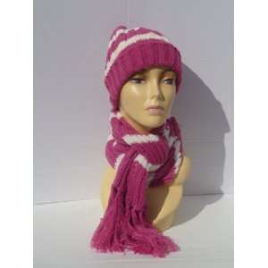  Women Hat and Scarf Set Ladies Winter Scarf and Hat (Pink 
