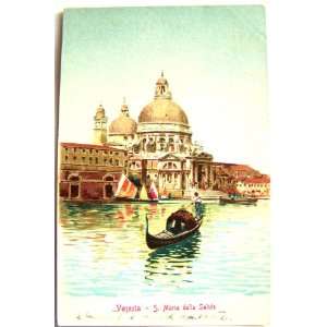 1905 Venice Italy Salute Church Grand Canal Gondola Color Painting 