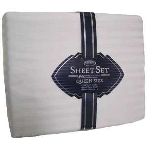  SOFT COMBED COTTON QUEEN SHEET SET 300TC IVORY STRIPED 