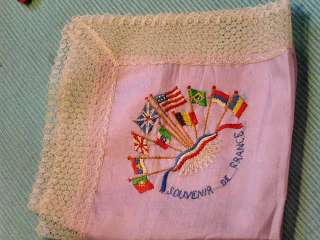 WWI Allies Flags Souvenir de France Embroidered Hanky  