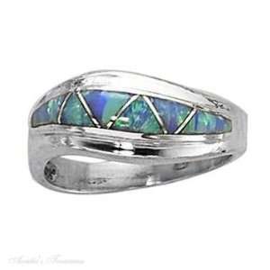   Silver Twist Imitation Blue Opal Triangle Inlay Ring Size 8: Jewelry