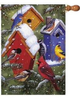 Winter Wildlife Birds Winter Birdhouses Lg Flag  