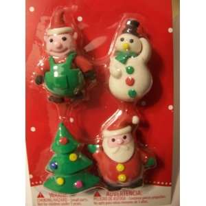   of 4 Collectible Erasers (Elf, Snowman, Tree, Santa)