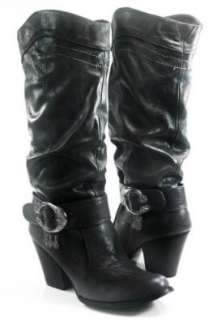  Black Cowboy Slouch Buckle Harness Boots Shannon 2 Shoes
