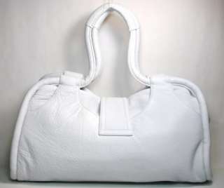 BULGA Large White Leather July Satchel Bag Purse $640  