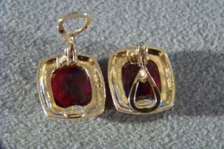 RARE BIG RED RHINESTONE DOME PENDANT NECKLACE EARRINGS  