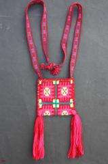 MEXICAN HUICHOL NATIVE TEXTILE ART EMBROIDERED WOVEN NECKLACE SHAMAN 