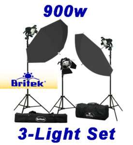 Britek (3) 300w Continuous Halogen Studio Light Kit  