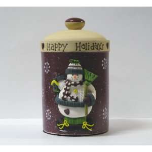   Ceramic Cookie Jar with Snowman Clay Dough Figurine 