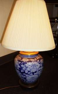 Vibrant Blue Floral Table Lamp Time Period Unknown  