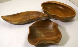 Lot of 3 Vintage Monkey Pod Wood Bowls Unique Shapes Philippines 