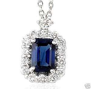 Blue Sapphire & Diamond Pendant Necklace 18K White Gold  