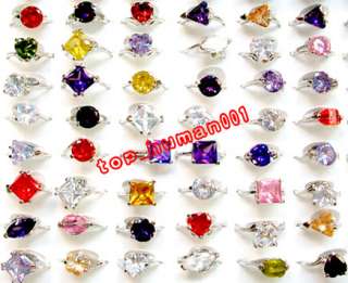 New Wholesale Mixed 50pcs Cubic zirconia Sliver Wonens colorful rings