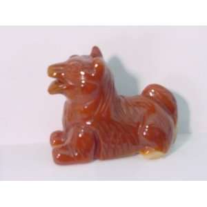 Carnelian Agate Dog Canine Lapidary Carving Statue 