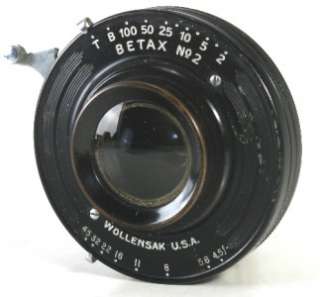 Antique Wollensak Betax No. 2 Large Format 4x5 lens Copal 0 EXC+ 