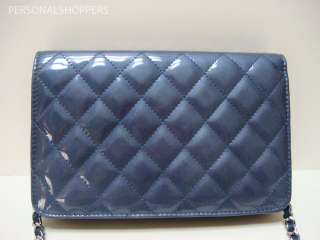   CHANEL MIDNIGHT BLUE PATENT LEATHER WALLET ON A CHAIN WOC BAG  