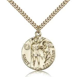 Gold Filled St. Saint Sebastian Medal Pendant 1 x 7/8 Inches 4239GF 