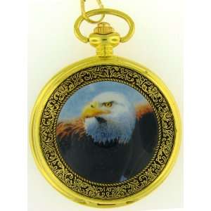  Pocket Watches with Chain 1 Eagle head gold tone Jewelry