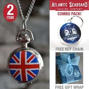 The British Flag Locket Pendant Pocket Watch Necklace Chain Jewlery 