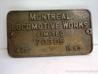 Vintage Railroad Montreal Locomotive Works Builders Plate Limited 