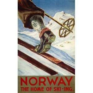  NORWAY THE HOME SKI SKIING ICE WINTER SPORT VINTAGE POSTER 
