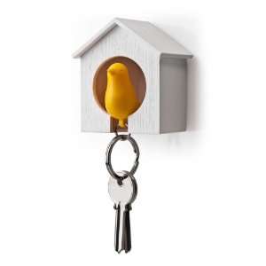  Birdhouse Key Ring   White House with Yellow Bird: Office 