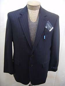   Navy Pinstripe 2 Button Sport 44L Coat Lined Suit Jacket Blazer  