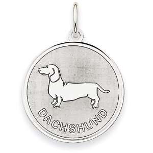    14k White Gold Polished Engraveable Dachshund Disc Charm: Jewelry