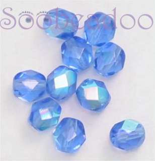 20 Sapphire AB Fire Polish Faceted Glass beads 6mm  