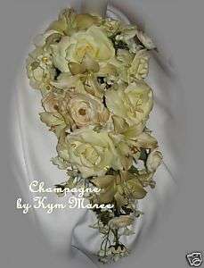 Champagne Silk Wedding Bouquet, Silk Bridal Bouquets  