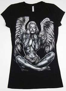   shirt Pierced Tattoo Angel Wings Tee Womens Juniors Jr S,M,L,XL  