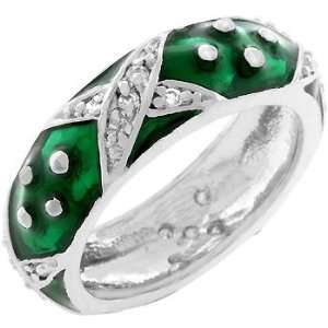    White Gold Bonded Silver Forest Green Stacker Ring Jewelry