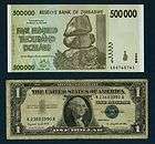 500 thousand zimbabwe dollars 1 us silver certificate one day