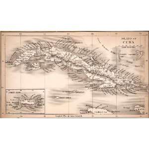  1840 Steel Engraved Map Cuba Island Jamaica Pines Haiti 