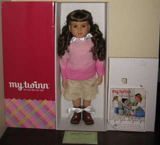 23 My Twinn Doll Brown Eyes & Brunette Hair Pink Top Tan Skirt 