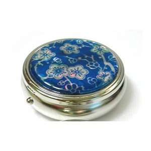   pill case, handmade gift, pill box with mirror, Blue cherryblossom