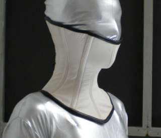 White Real Leather Over Mouth Neck Corset Collar M  