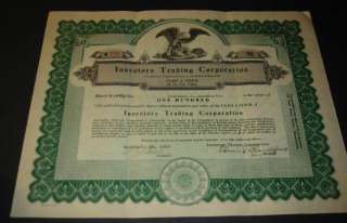 Old 1933   Investors Trading Corp.   Stock Certificate  