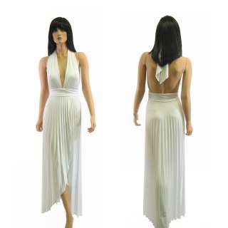 WHITE Halter Maxi Pleated Sexy Elegant Evening Dress M  