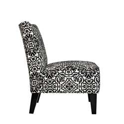 NEW! 36H BLACK AND CREAMY WHITE DAMASK ARMLESS ACCENT CHAIR! SELLS 
