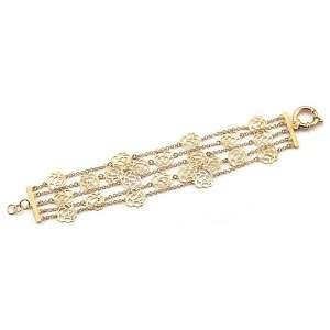   Karat yellow gold multi strand bracelet, detailed with floral motifs