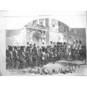    1856 SCENE GUARDS CHEERING QUEEN BUCKINGHAM PALACE