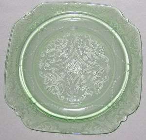 Green Depression Madrid Vaseline Glass Square 9X9 Plate  