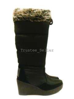NEW Juicy Couture Black Ensley Puffer Nylon Snow Wedge Boots W/ Fur 