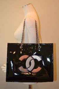   NWT Lipstick 2012 New Black Tote Stitch Leather Patent Vinyl Chain Bag