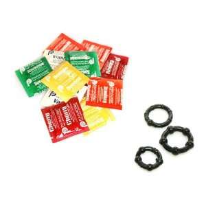   Latex Condoms Lubricated 48 condoms Plus 3 Black Beaded ERECTION AIDS