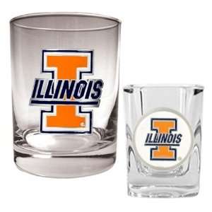  University of Illinois Rock Glass & Shot Glass Set Sports 