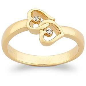  Genuine Diamond Linked Hearts Engraved Promise Ring 